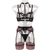Female Hollow Out Sexy Leopard Lingerie / Women's Erotic 3-Piece Underwear Outfit - EVE's SECRETS