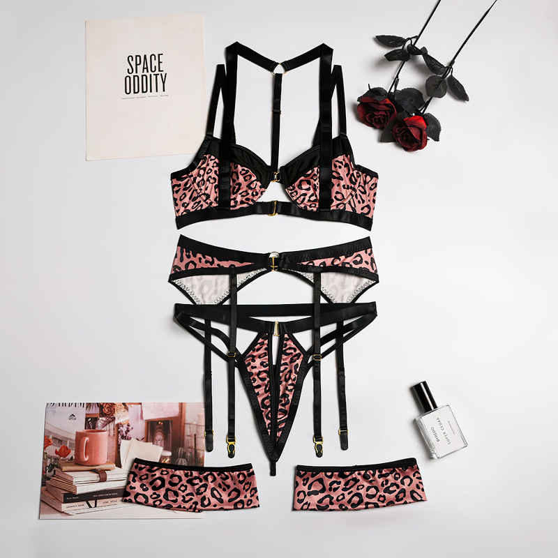 Female Hollow Out Sexy Leopard Lingerie / Women's Erotic 3-Piece Underwear Outfit - EVE's SECRETS