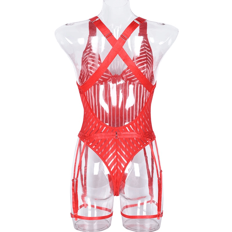 Female See-Through Deep-V Bodysuit Lingerie / Women's Backless Halter Erotic Apparel - EVE's SECRETS