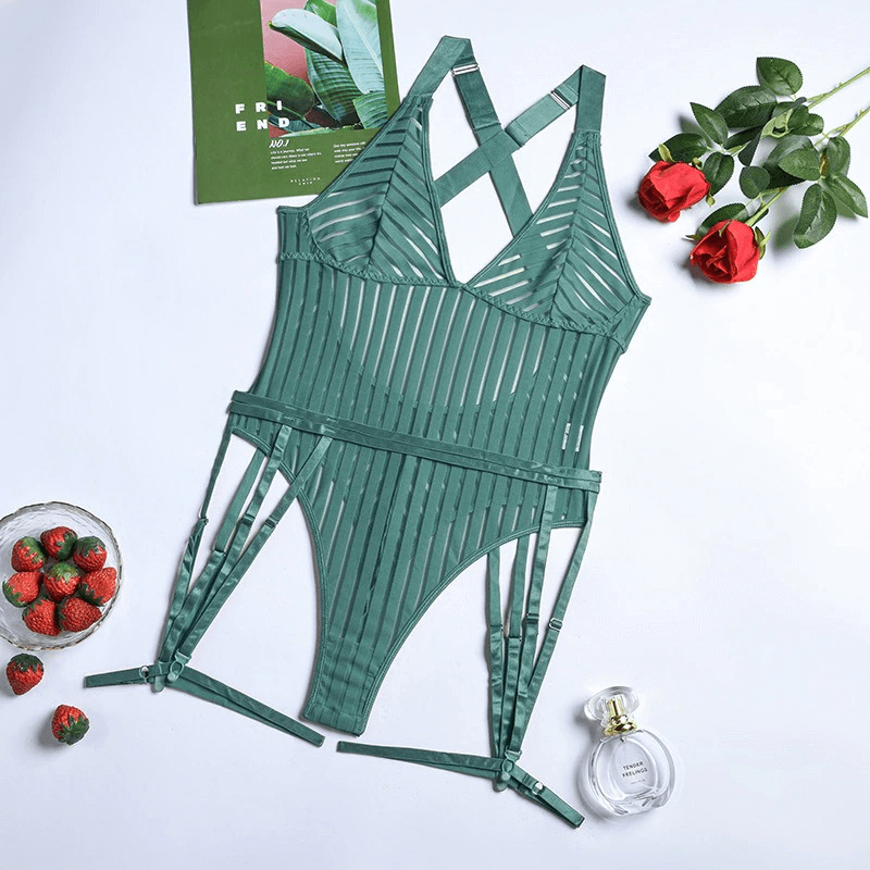 Female See-Through Deep-V Bodysuit Lingerie / Women's Backless Halter Erotic Apparel - EVE's SECRETS