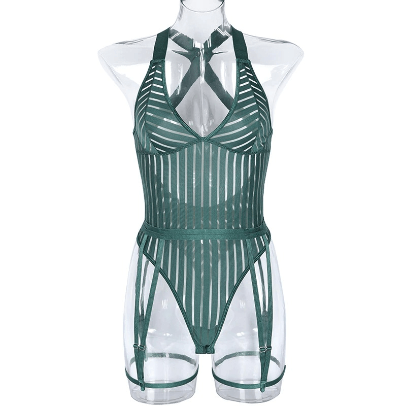 Female See-Through Deep-V Bodysuit Lingerie / Women's Backless Halter Erotic Apparel - EVE's SECRETS