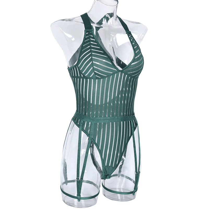 Female See-Through Deep-V Bodysuit Lingerie / Women's Backless Halter Erotic Apparel - EVE's SECRETS