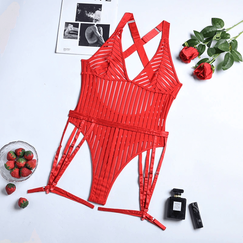 Female See-Through Deep-V Bodysuit Lingerie / Women's Backless Halter Erotic Apparel - EVE's SECRETS