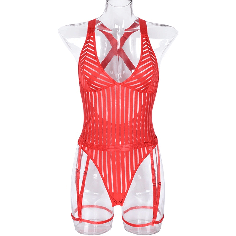 Female See-Through Deep-V Bodysuit Lingerie / Women's Backless Halter Erotic Apparel - EVE's SECRETS