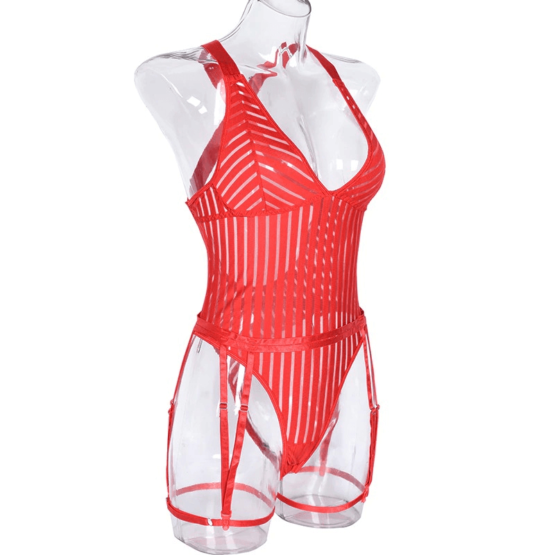 Female See-Through Deep-V Bodysuit Lingerie / Women's Backless Halter Erotic Apparel - EVE's SECRETS