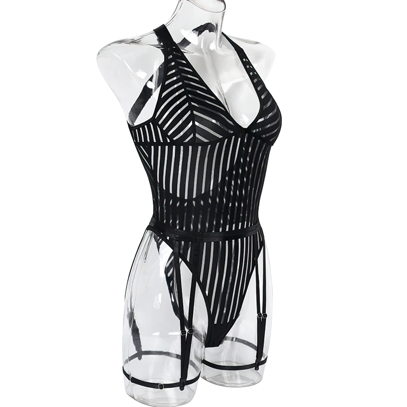 Female See-Through Deep-V Bodysuit Lingerie / Women's Backless Halter Erotic Apparel - EVE's SECRETS