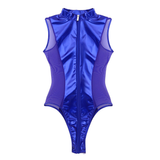Female Shiny High Cut Bodysuit with Mesh / Sexy Clubwear with Zippered Crotch - EVE's SECRETS