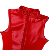 Female Shiny High Cut Bodysuit with Mesh / Sexy Clubwear with Zippered Crotch - EVE's SECRETS