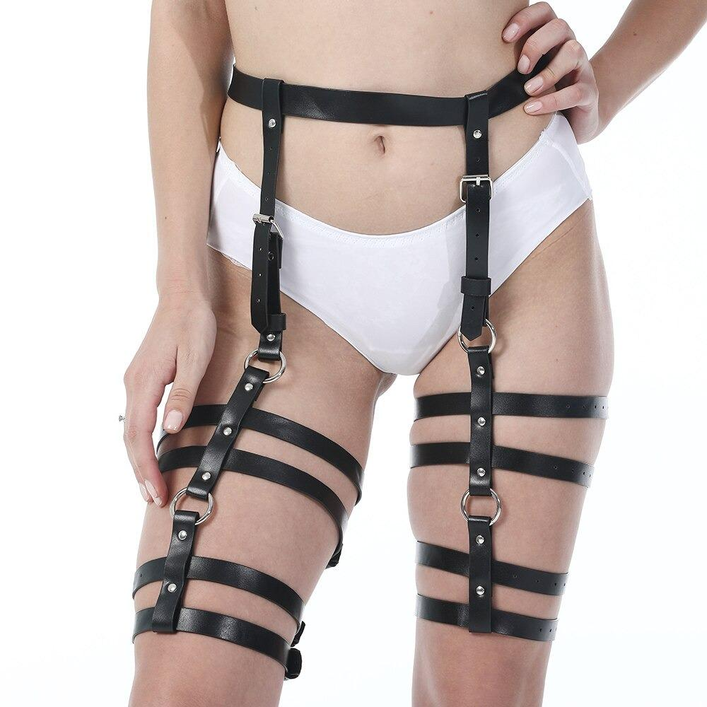 Fetish Accessory for Ladies / PU Leather Body Harness for Women / Bondage Garter Belt for Legs A - EVE's SECRETS