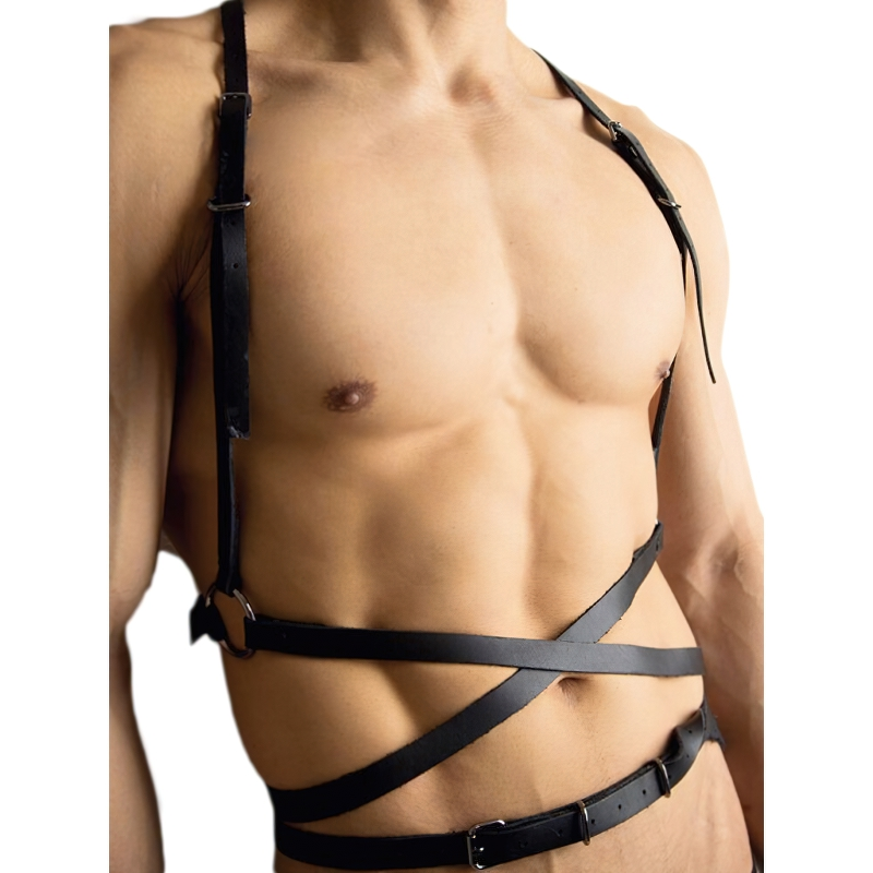 Gothic Men's PU Leather Body Harness / Erotic Male Adjustable Bondage / BDSM Accessories - EVE's SECRETS
