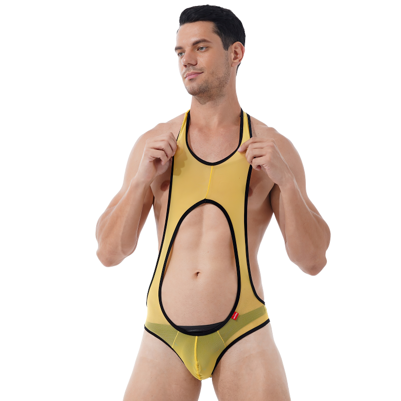 Hollow Out Sleeveless See-Through Men's Swimsuit / Fitness Wrestling Sexy Leotard Skinny Jumpsuit - EVE's SECRETS
