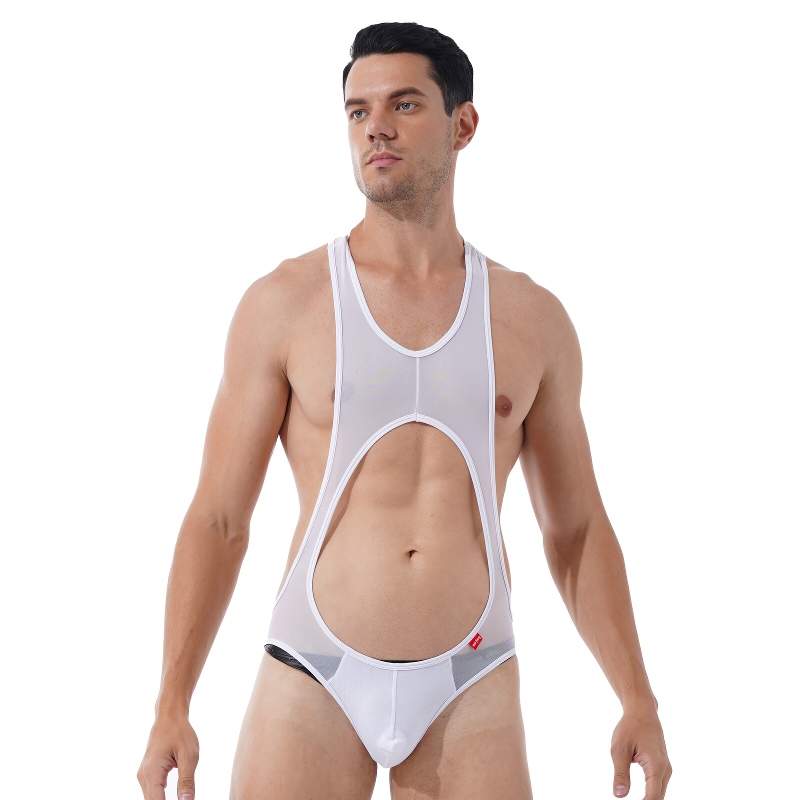 Hollow Out Sleeveless See-Through Men's Swimsuit / Fitness Wrestling Sexy Leotard Skinny Jumpsuit - EVE's SECRETS
