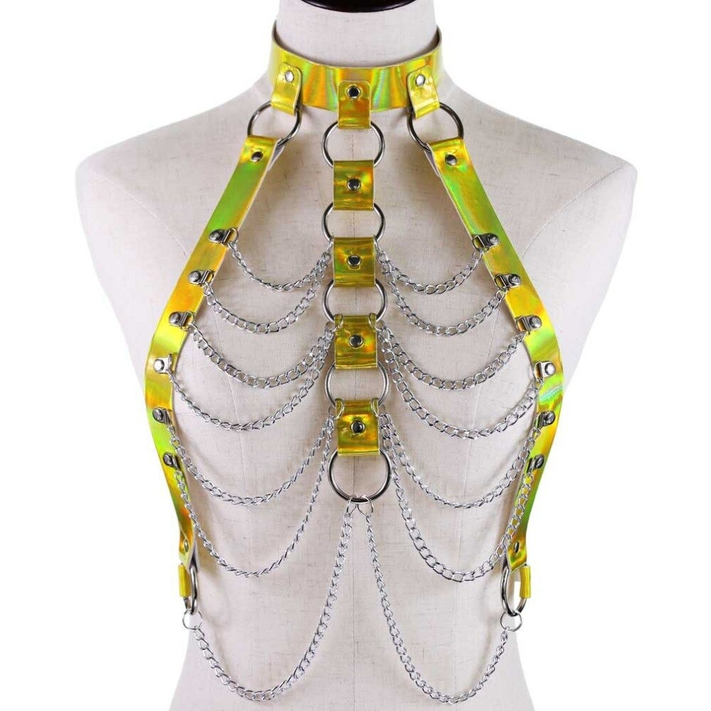 Holographic Chain Body Harness / Body Chain Bra Top Bondage / Fetish Rave Outfit for Women - EVE's SECRETS