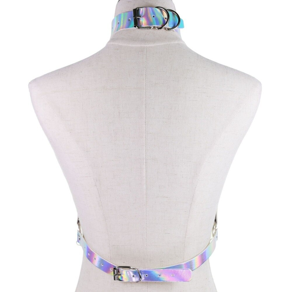 Holographic Chain Body Harness / Body Chain Bra Top Bondage / Fetish Rave Outfit for Women - EVE's SECRETS