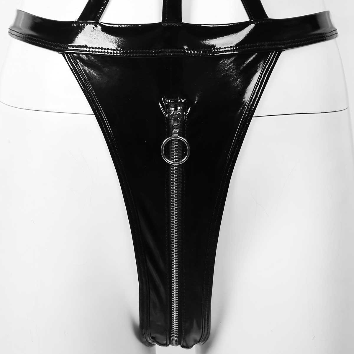 Hot Wet Look Exotic Teddies Leather Lingerie / Nipples Cups Zippered Crotch / High Cut Body Harness - EVE's SECRETS