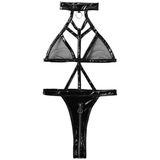 Hot Wet Look Exotic Teddies Leather Lingerie / Nipples Cups Zippered Crotch / High Cut Body Harness - EVE's SECRETS
