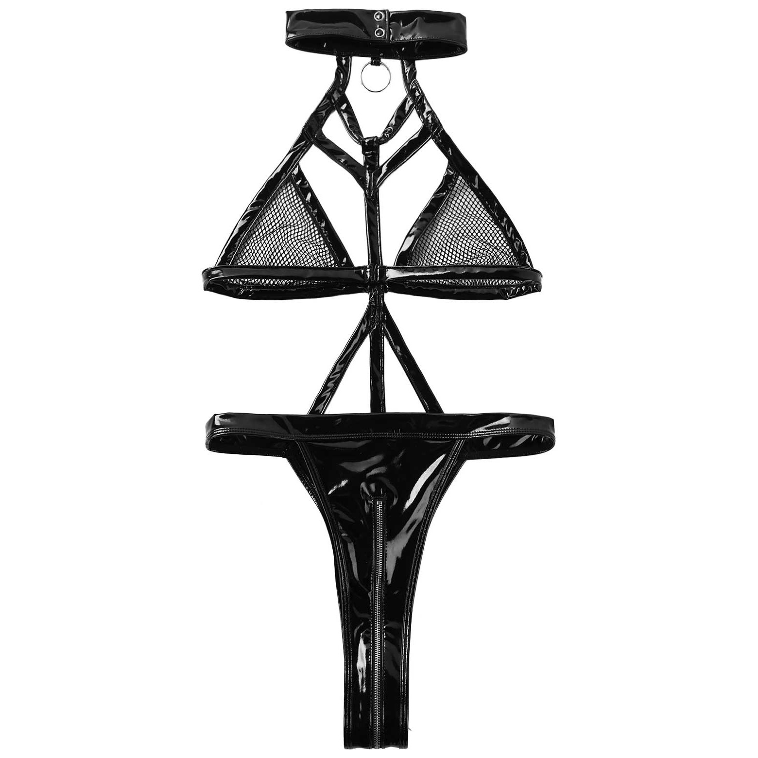 Hot Wet Look Exotic Teddies Leather Lingerie / Nipples Cups Zippered Crotch / High Cut Body Harness - EVE's SECRETS
