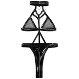 Hot Wet Look Exotic Teddies Leather Lingerie / Nipples Cups Zippered Crotch / High Cut Body Harness - EVE's SECRETS