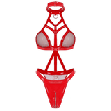 Hot Wet Look Exotic Teddies Leather Lingerie / Nipples Cups Zippered Crotch / High Cut Body Harness - EVE's SECRETS