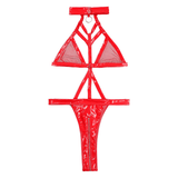 Hot Wet Look Exotic Teddies Leather Lingerie / Nipples Cups Zippered Crotch / High Cut Body Harness - EVE's SECRETS