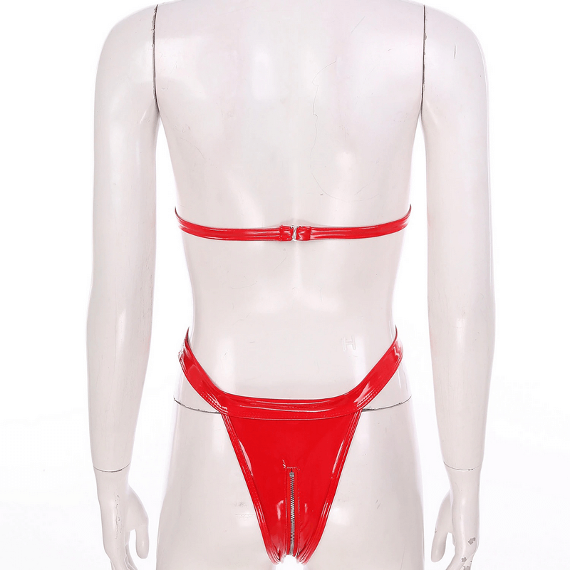 Hot Wet Look Exotic Teddies Leather Lingerie / Nipples Cups Zippered Crotch / High Cut Body Harness - EVE's SECRETS