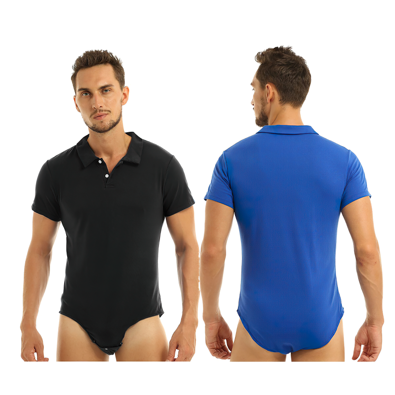 Adult Men's Lover Turn-Down Collar Bodysuit / Bulge Pouch Jockstraps Romper - EVE's SECRETS