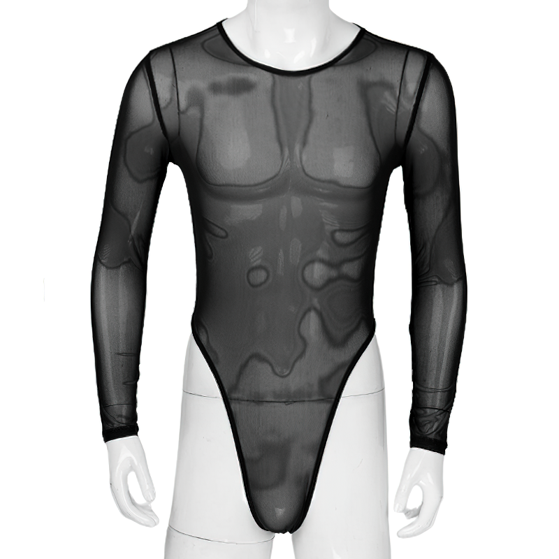 Men's Transparent Mesh Bodysuit with Zipper Back / Male Sexy High Cut See-Through Underwear - EVE's SECRETS