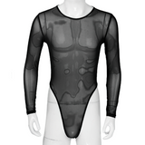 Transparenter Mesh-Body für Herren mit Reißverschluss hinten / Sexy, durchsichtige Unterwäsche mit hohem Schnitt für Männer