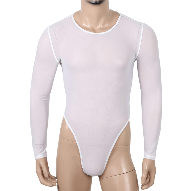 Men's Transparent Mesh Bodysuit with Zipper Back / Male Sexy High Cut See-Through Underwear - EVE's SECRETS