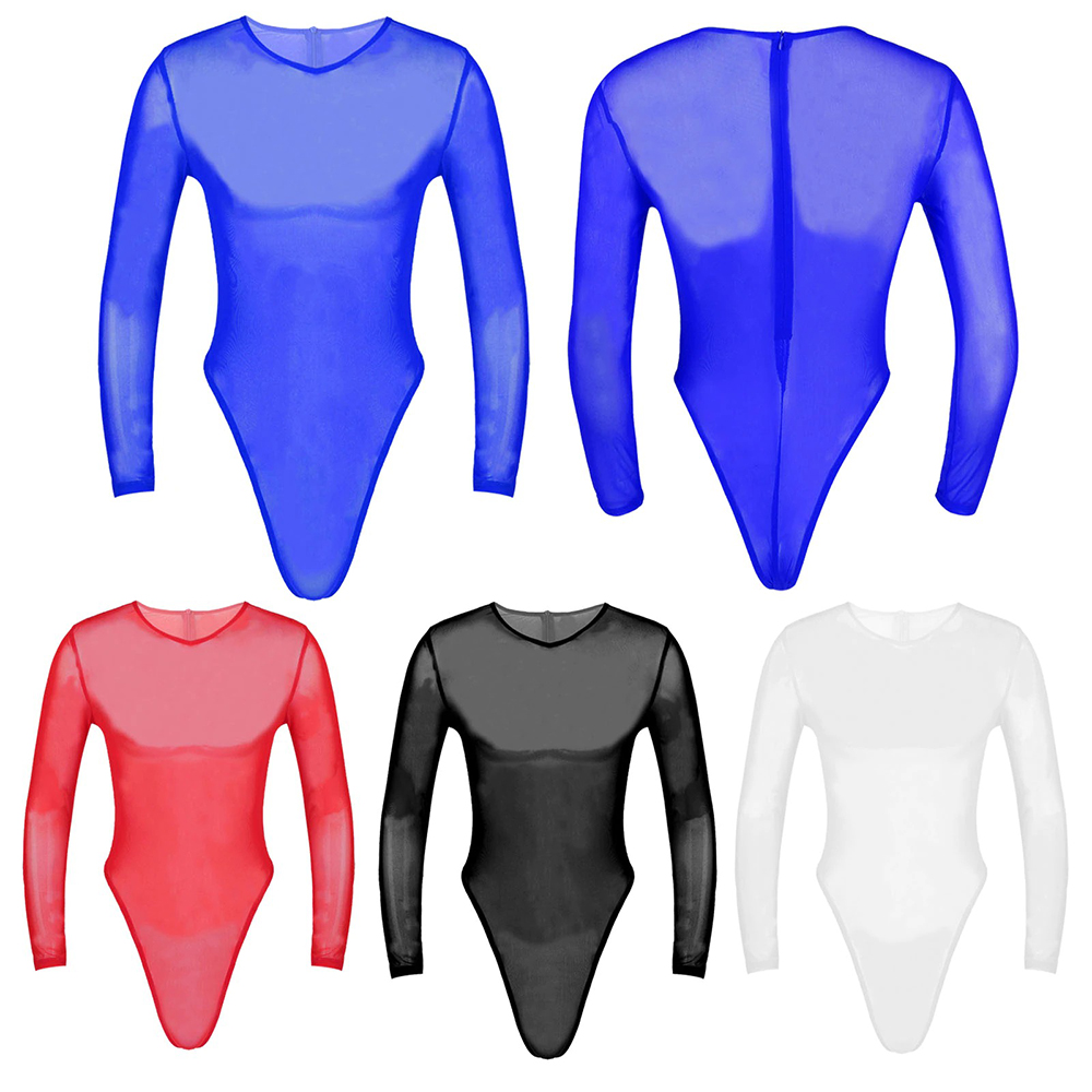 Men's Transparent Mesh Bodysuit with Zipper Back / Male Sexy High Cut See-Through Underwear - EVE's SECRETS