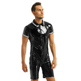 Men's Shiny Body Latex Zipper Clubwear / Sexy Open Crotch Wetlook Romper Bodysuit - EVE's SECRETS