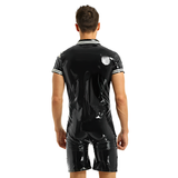 Men's Shiny Body Latex Zipper Clubwear / Sexy Open Crotch Wetlook Romper Bodysuit - EVE's SECRETS