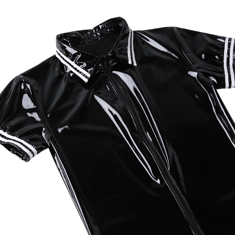 Men's Shiny Body Latex Zipper Clubwear / Sexy Open Crotch Wetlook Romper Bodysuit - EVE's SECRETS