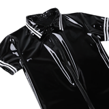 Men's Shiny Body Latex Zipper Clubwear / Sexy Open Crotch Wetlook Romper Bodysuit - EVE's SECRETS
