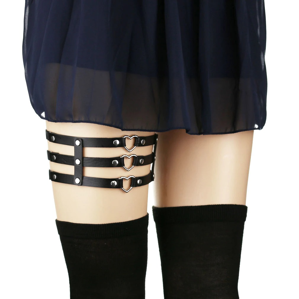 Intimate Elastic Leg Ring Harness with Metal Heart / Women's Synthetic Leather Harness - EVE's SECRETS