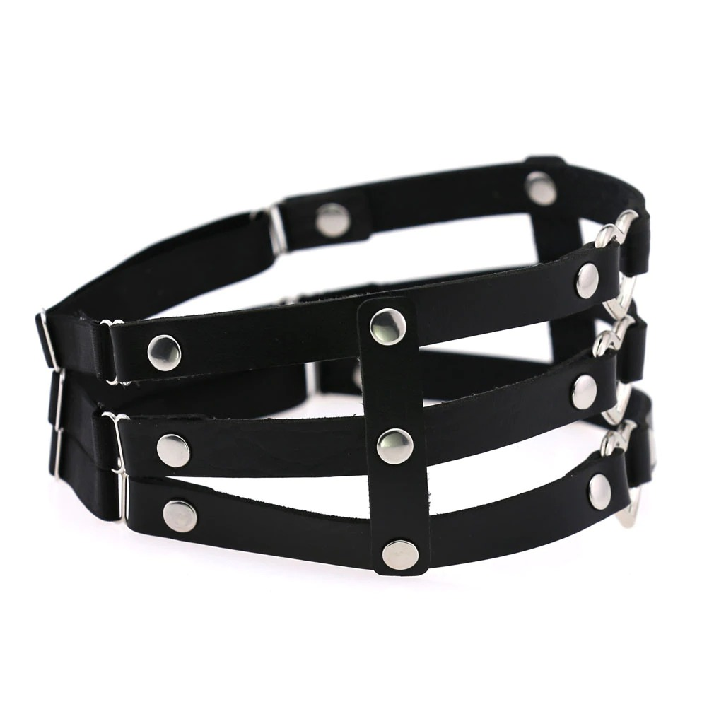 Intimate Elastic Leg Ring Harness with Metal Heart / Women's Synthetic Leather Harness - EVE's SECRETS