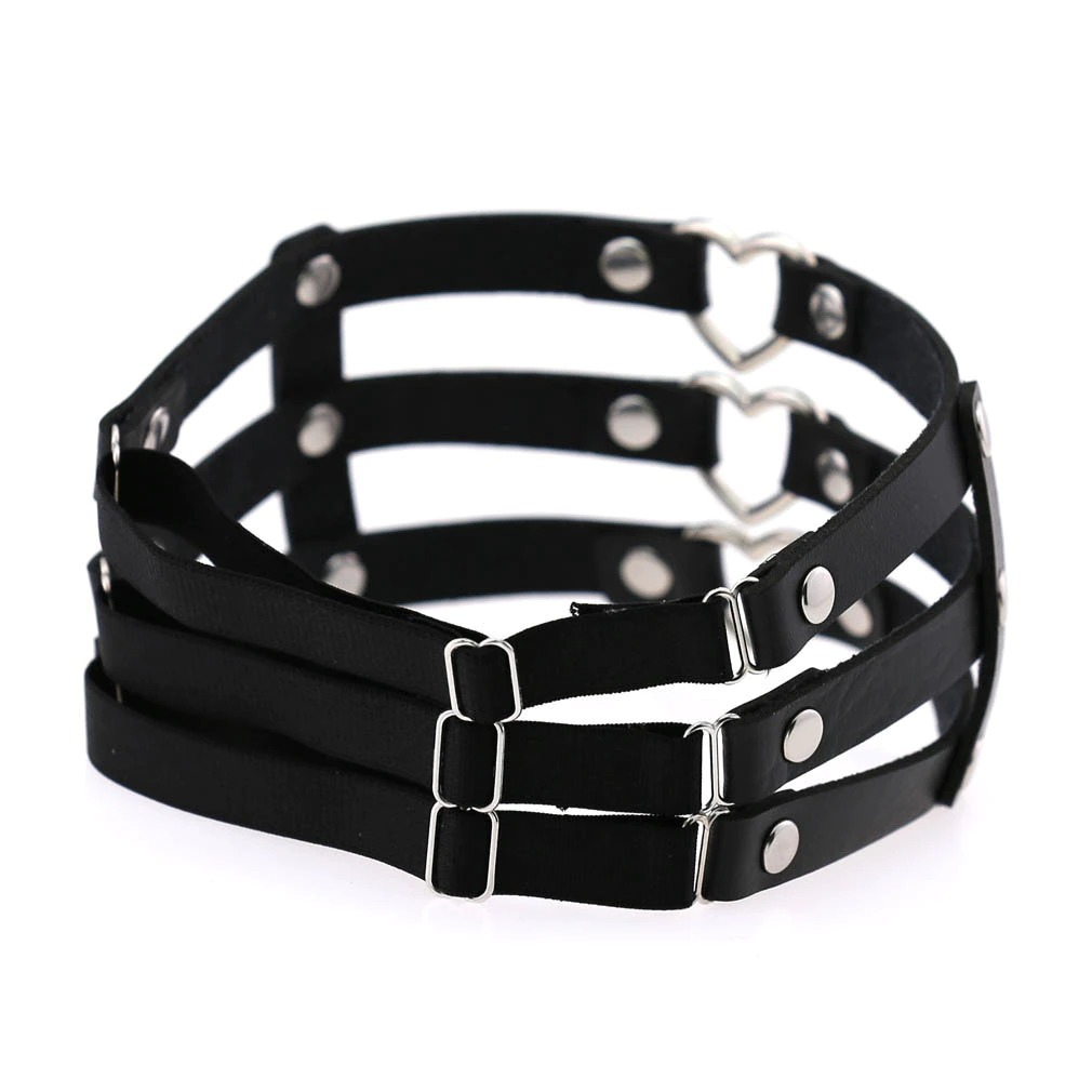 Intimate Elastic Leg Ring Harness with Metal Heart / Women's Synthetic Leather Harness - EVE's SECRETS