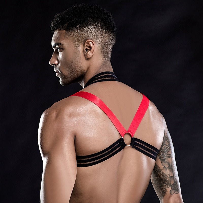 Jockstrap T-back Briefs with Elastic Chest Harness in Black & Red Color / Men's Sexy Underwear Set - EVE's SECRETS