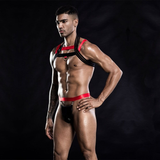 Jockstrap T-back Briefs with Elastic Chest Harness in Black & Red Color / Men's Sexy Underwear Set - EVE's SECRETS