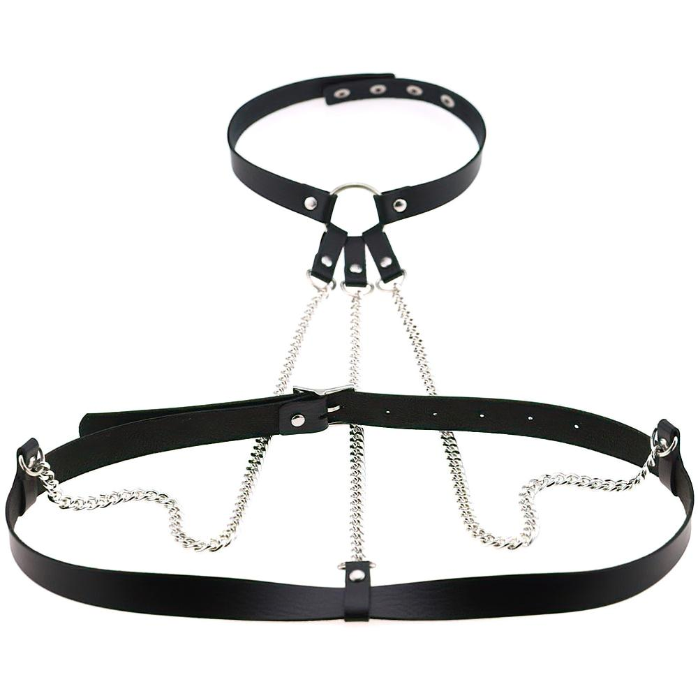 Ladies Leather Straps Body Suspenders with Chains / Fetish Styled Body Harness Accessories - EVE's SECRETS