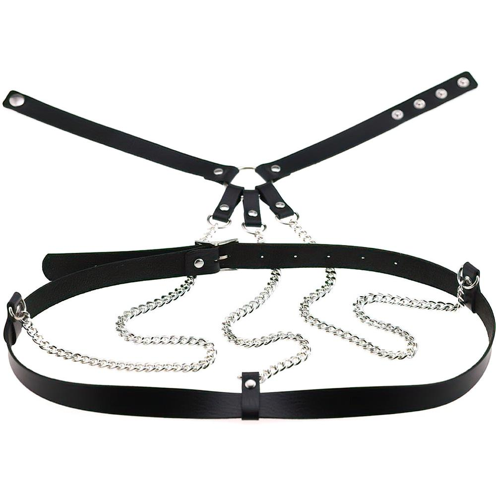 Ladies Leather Straps Body Suspenders with Chains / Fetish Styled Body Harness Accessories - EVE's SECRETS
