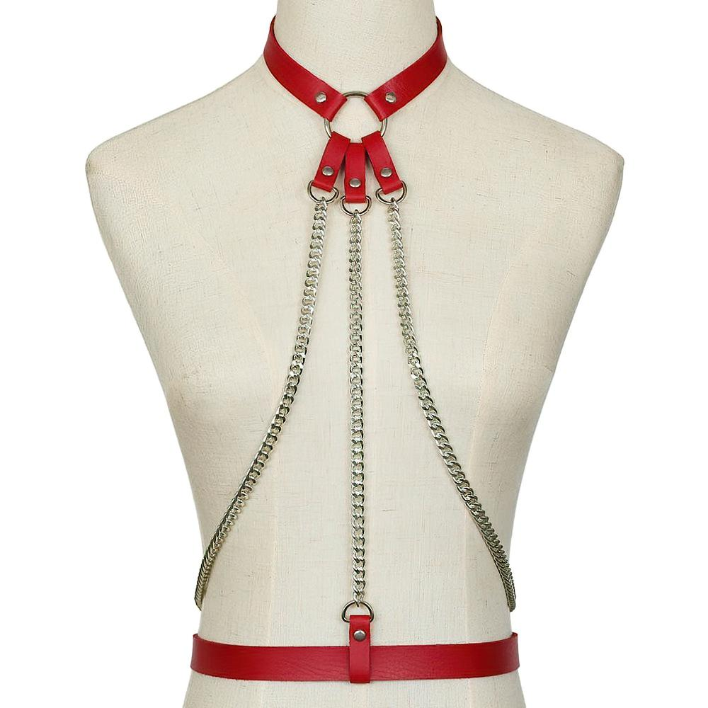 Ladies Leather Straps Body Suspenders with Chains / Fetish Styled Body Harness Accessories - EVE's SECRETS