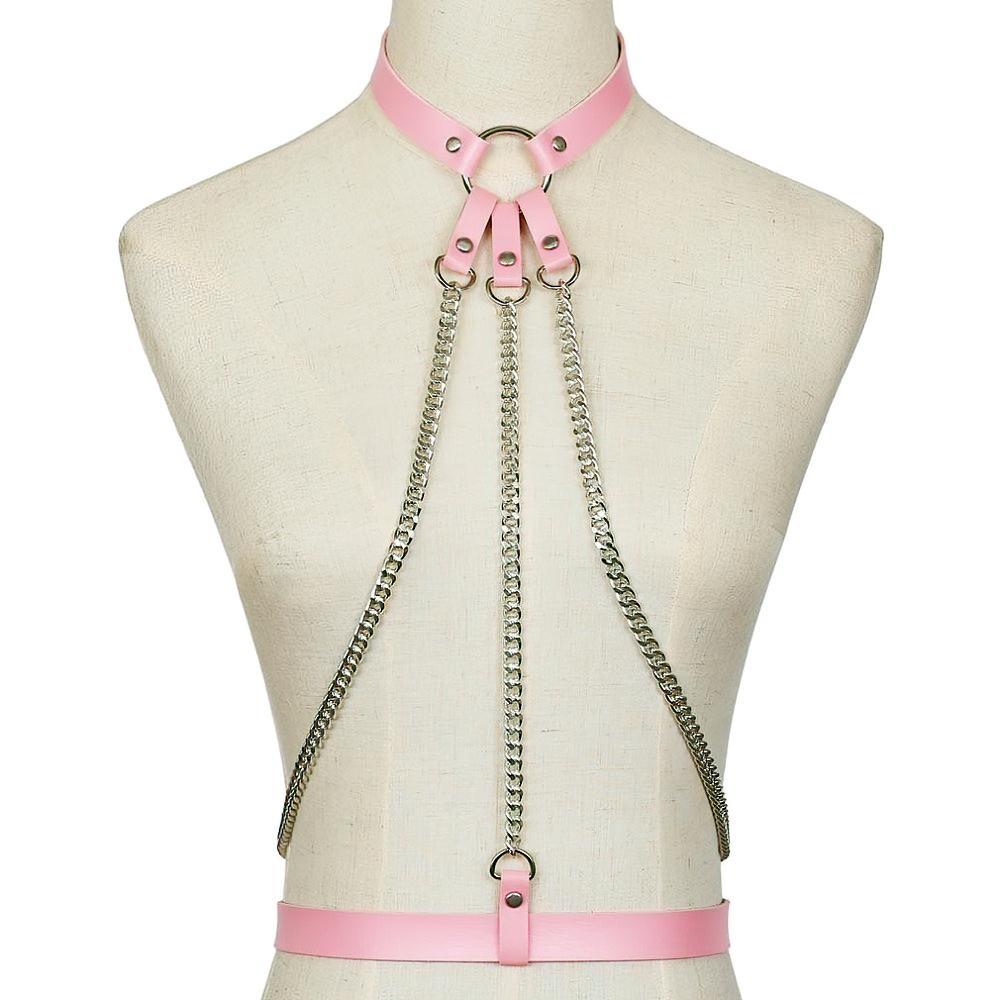 Ladies Leather Straps Body Suspenders with Chains / Fetish Styled Body Harness Accessories - EVE's SECRETS