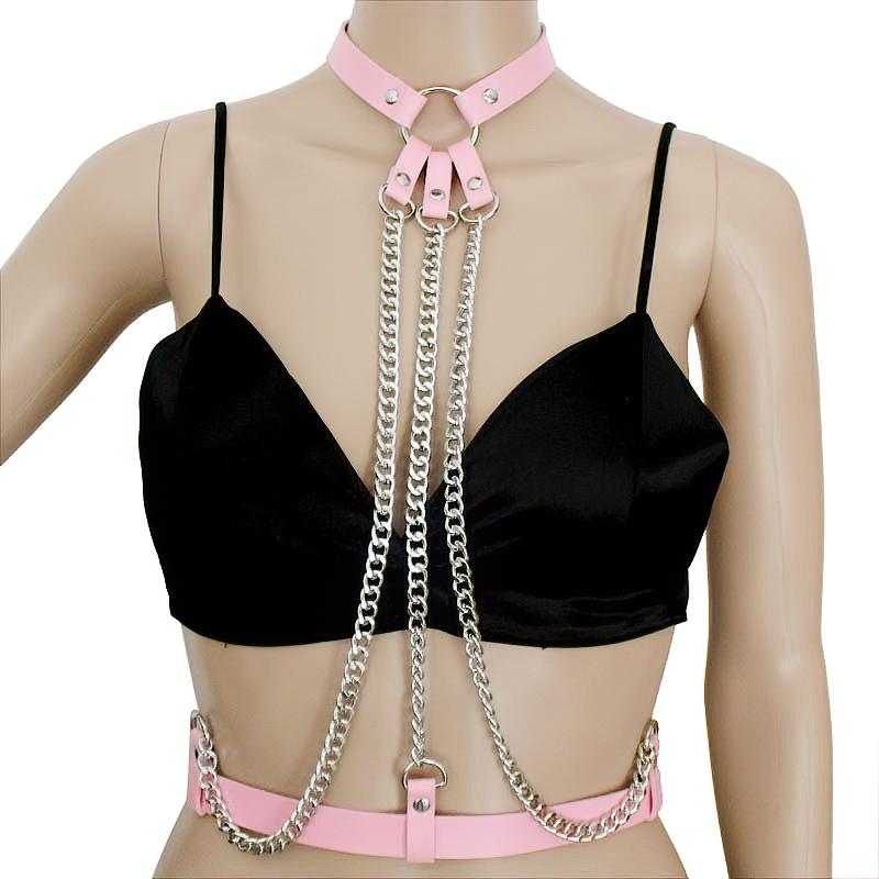 Ladies Leather Straps Body Suspenders with Chains / Fetish Styled Body Harness Accessories - EVE's SECRETS