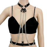 Ladies Leather Straps Body Suspenders with Chains / Fetish Styled Body Harness Accessories - EVE's SECRETS