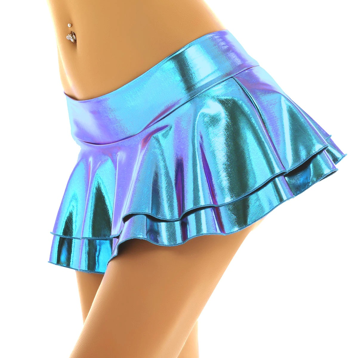 Ladies Sexy Mini Skirt with Low Rise / Fashion Shiny Skirt with Wide Waistband - EVE's SECRETS