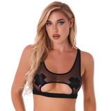 Transparentes, ärmelloses Crop-Top für Damen mit U-Ausschnitt / Sexy Mesh-Bralette / Erotische Outfits für Frauen