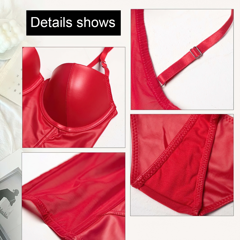 Leather Thongs And Push Up Bra For Women / Sexy Lingerie Set / Female Erotic Underwear - EVE's SECRETS