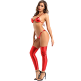 Lingerie Set with Bra, Panties and Leg Sleeves / Hot Shiny Bikini Set / Sexy Underwear for Women - EVE's SECRETS