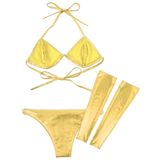 Lingerie Set with Bra, Panties and Leg Sleeves / Hot Shiny Bikini Set / Sexy Underwear for Women - EVE's SECRETS